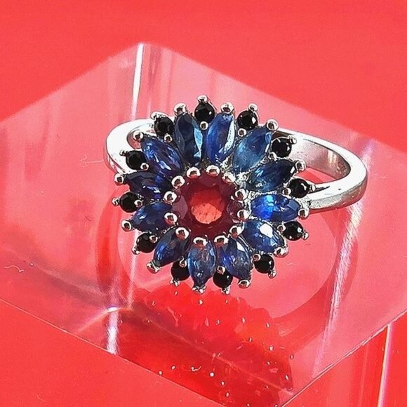 925 Sterling Silver Ring Sz 6.75 with Natural Ruby, Sappphire, Spinel - Picture 4 of 10
